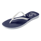 Personalisierter Anker Flip Flops Navy Blue Badesandalen (Schrägansicht)