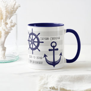 Personalisierter Anker und Boots-Steuerrad-Nautik- Tasse