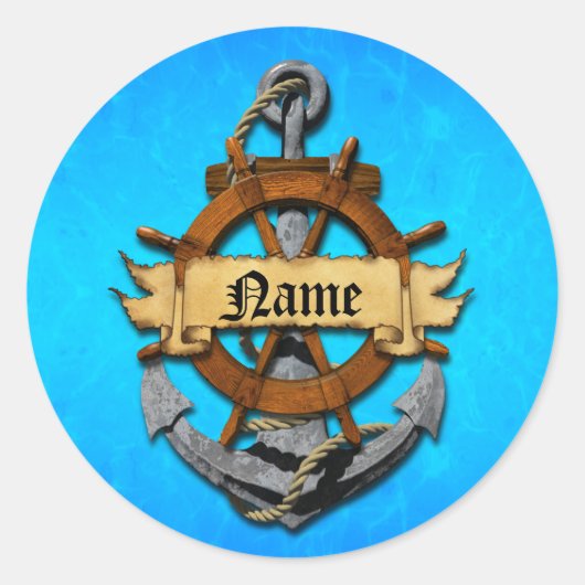 Personalisierter Anker und Rad Runder Aufkleber (Vorderseite)