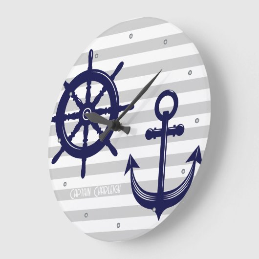 Personalisierter Anker und Schiffshubschrauber Große Wanduhr (Winkel)