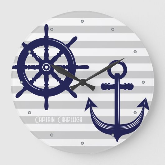 Personalisierter Anker und Schiffshubschrauber Große Wanduhr (Vorderseite)