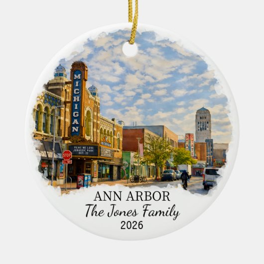 Personalisierter Ann Arbor Weihnachtsschmuck, Indi Keramik Ornament (Vorne)