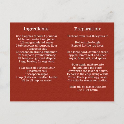 Personalisierter Apfelkuchen oder Rezept Postkarte (Rückseite)