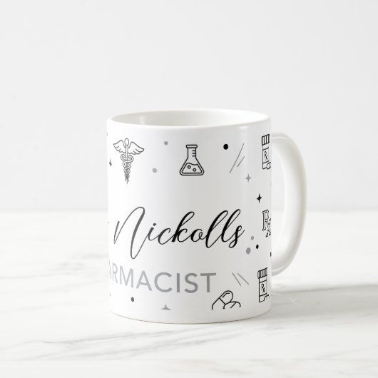 Personalisierter Apotheker-Mug | Elegante handgesc Kaffeetasse (VorderseiteRechts)