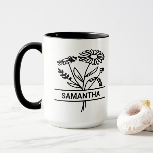 Personalisierter April Geburtsmonat Blume Mama Nam Tasse (Mit Donut)