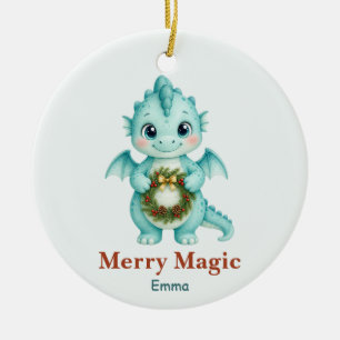 Personalisierter Aqua-Baby-Drache Weihnachten Keramik Ornament