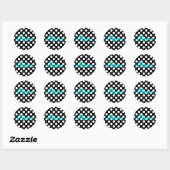 Personalisierter Aqua Black und White Polka Dot Runder Aufkleber (Blatt)