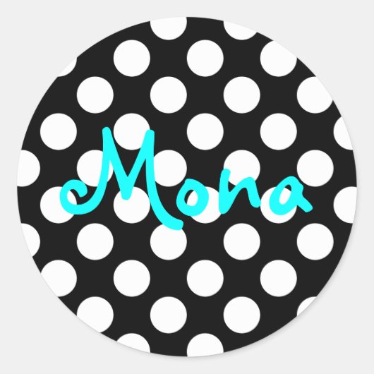 Personalisierter Aqua Black und White Polka Dot Runder Aufkleber (Vorderseite)
