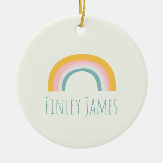 Personalisierter Aquamarin rosa gelber Regenbogen Keramik Ornament (Vorne)