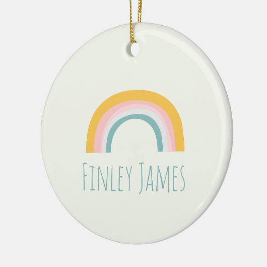 Personalisierter Aquamarin rosa gelber Regenbogen Keramik Ornament (Links)