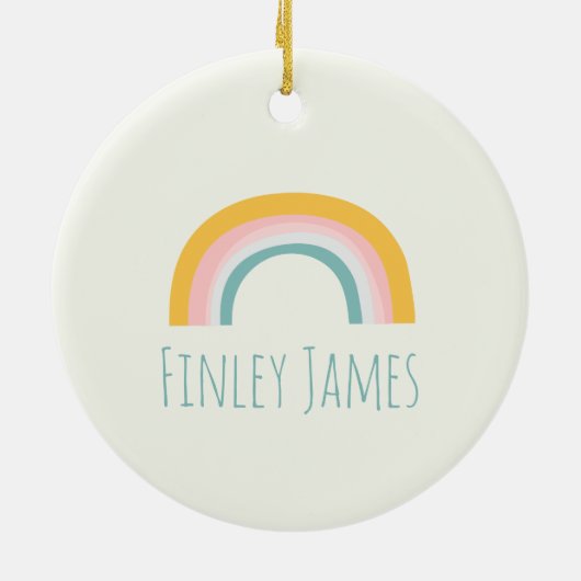 Personalisierter Aquamarin rosa gelber Regenbogen Keramik Ornament (Hinten)