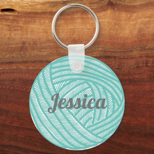Personalisierter Aquamariner Ball aus Garn Schlüsselanhänger (Vorderseite)