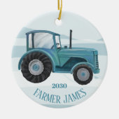 Personalisierter Aquamariner Blue Traktor Weihnach Keramik Ornament (Vorne)