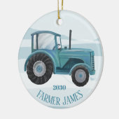 Personalisierter Aquamariner Blue Traktor Weihnach Keramik Ornament (Links)