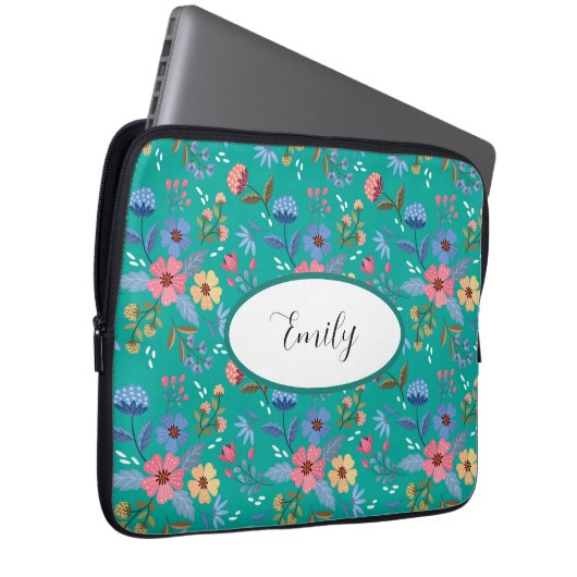 Personalisierter Aquamariner Blumenschlauch Laptopschutzhülle (Vorne Rechts)