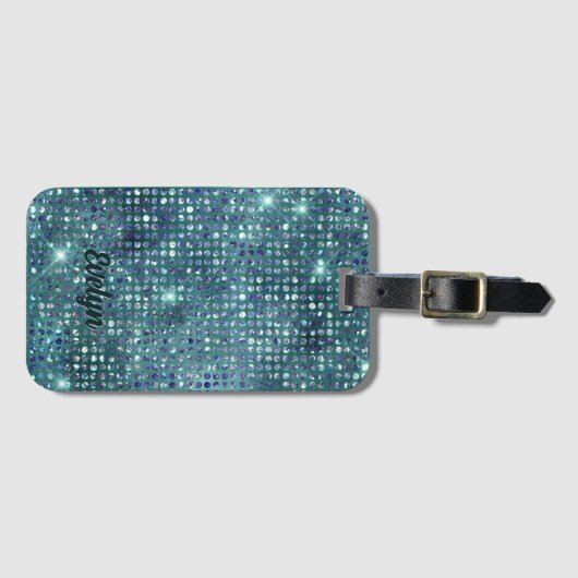 Personalisierter Aquamariner Glitzer Gepäckanhänger (Vorderseite (Horizontal))
