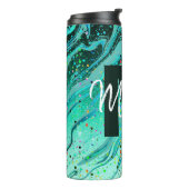 Personalisierter Aquamariner Glitzer Marmorsäule T Thermosbecher (Nach links gedreht)
