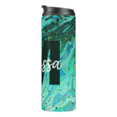 Personalisierter Aquamariner Glitzer Marmorsäule T Thermosbecher (Nach rechts gedreht)