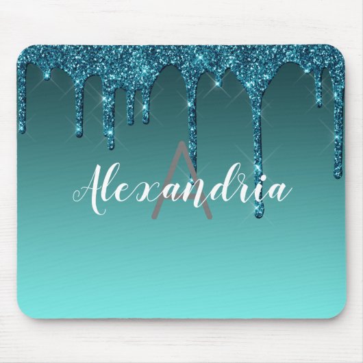 Personalisierter Aquamariner Glitzer Mousepad (Vorne)