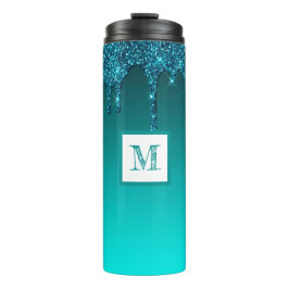 Personalisierter Aquamariner Glitzer Thermosbecher