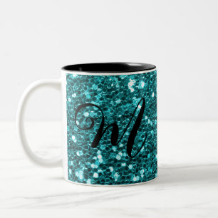 Personalisierter Aquamariner Glitzer Zwei-Tonen-Ka Zweifarbige Tasse