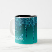 Personalisierter Aquamariner Glitzer Zweifarbige Tasse (Vorderseite Links)