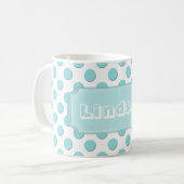Personalisierter aquamariner Polka-Punkt-Name Kaffeetasse (Vorderseite Links)