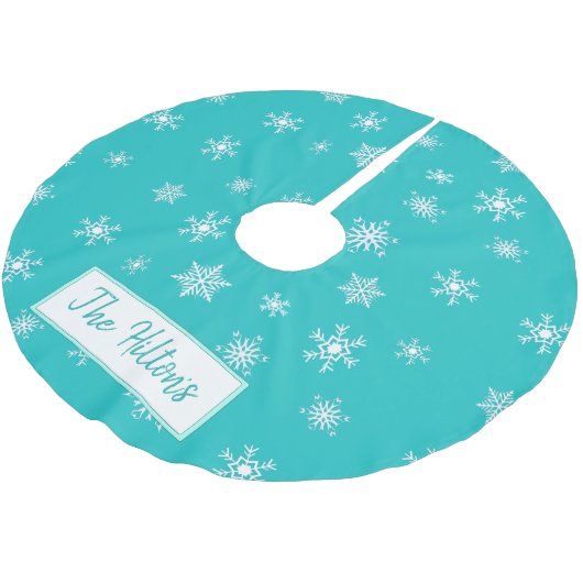 Personalisierter Aquamariner Snowflake Weihnachtsr Polyester Weihnachtsbaumdecke (Schrägansicht)