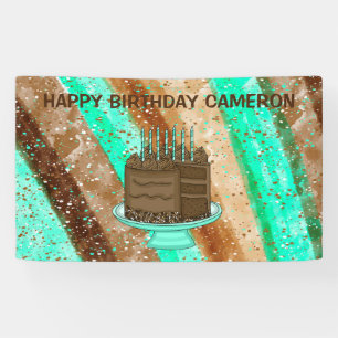 Personalisierter Aquamariner und brauner Geburtsta Banner