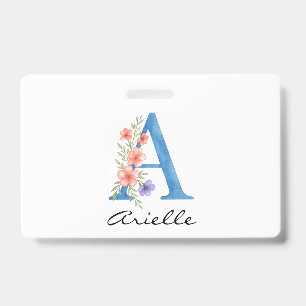 Personalisierter Aquarell-Blumen-Initialbuchstabe Ausweis