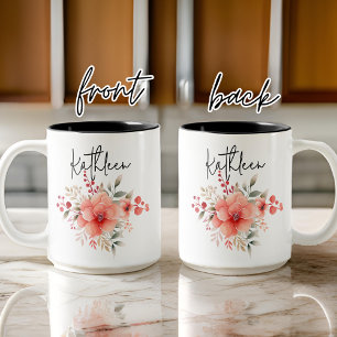 Personalisierter Aquarell-Blumenbecher, Geschenk f Zweifarbige Tasse