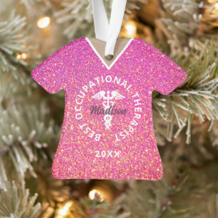Personalisierter Arbeitstherapeut Rosa Glitzer Ornament