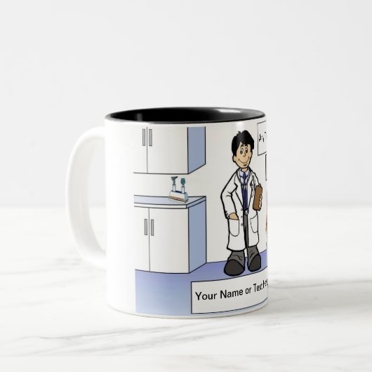 Personalisierter Arzt - Männlicher Cartoon Zweifarbige Tasse (Vorderseite Links)