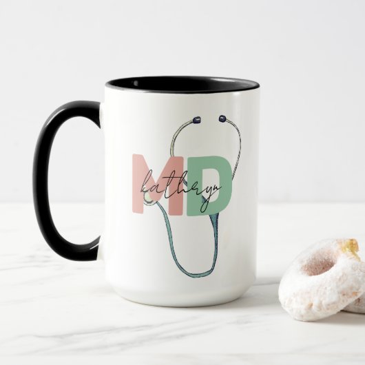 Personalisierter Arzt Retro MD Name Geschenk Tasse (Mit Donut)