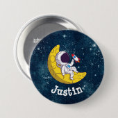 Personalisierter Astronaut auf dem Mond mit Rakete Button (Vorne & Hinten)