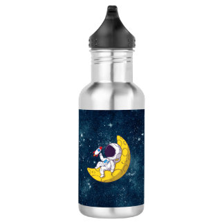 Personalisierter Astronaut auf dem Mond mit Rakete Edelstahlflasche