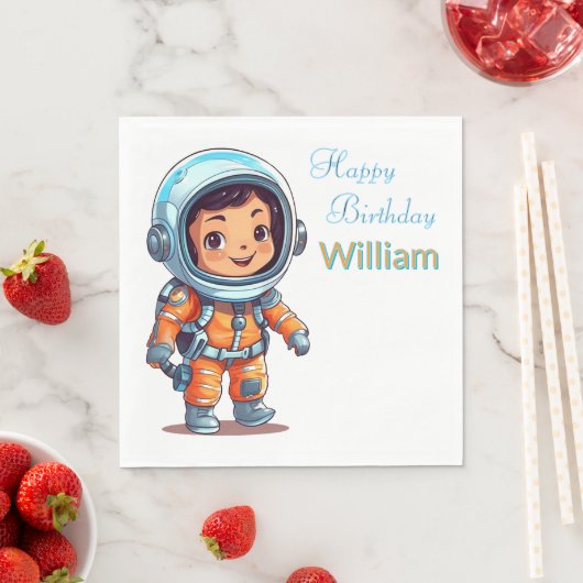 Personalisierter Astronaut glücklich Geburtstag Serviette (Beispiel)