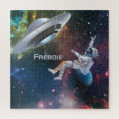 Personalisierter Astronaut und fliegender Saucer Puzzle (Vertikal)