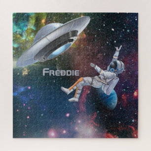 Personalisierter Astronaut und fliegender Saucer Puzzle