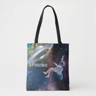 Personalisierter Astronaut und fliegender Saucer Tasche