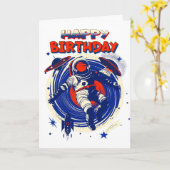 Personalisierter Astronaut zum Geburtstag Karte (Gelbe Blume)