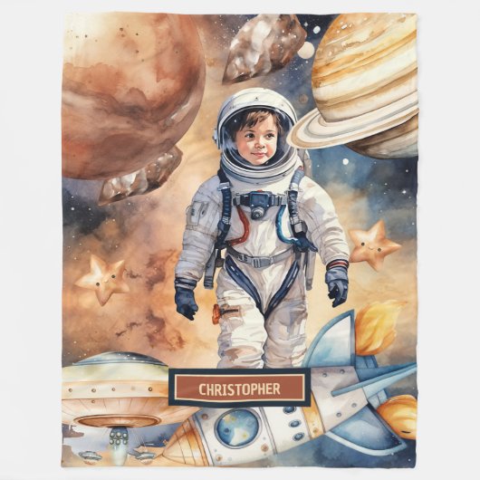 Personalisierter Astronautenschwarm für Weltraumli Fleecedecke (Vorderseite)