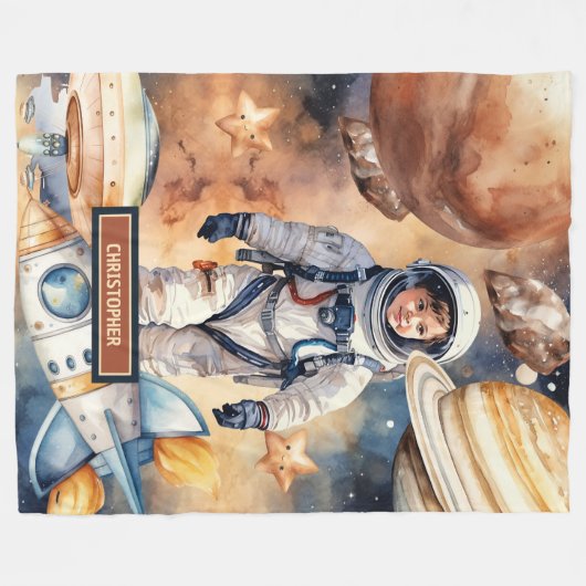 Personalisierter Astronautenschwarm für Weltraumli Fleecedecke (Vorderseite (Horizontal))