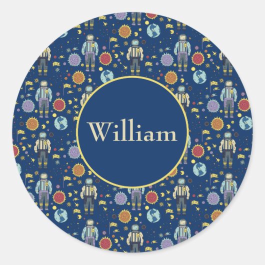 Personalisierter Astrounaut Space Man farbenfroh Runder Aufkleber (Vorderseite)