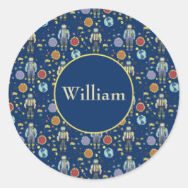 Personalisierter Astrounaut Space Man farbenfroh Runder Aufkleber