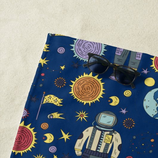 Personalisierter Astrounaut Space Man farbenfroh Strandtuch (Beispiel)