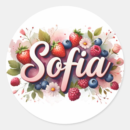 Personalisierter Aufkleber "Sofia" Berry Floral De (Vorderseite)