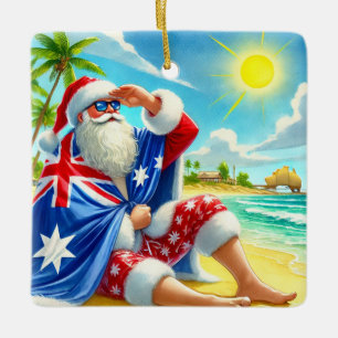Personalisierter Australier Weihnachten am Strand Keramikornament