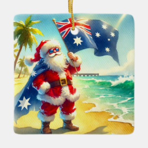 Personalisierter Australier Weihnachten am Strand Keramikornament
