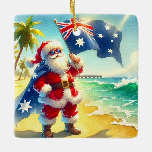 Personalisierter Australier Weihnachten am Strand Keramikornament (Vorderseite)